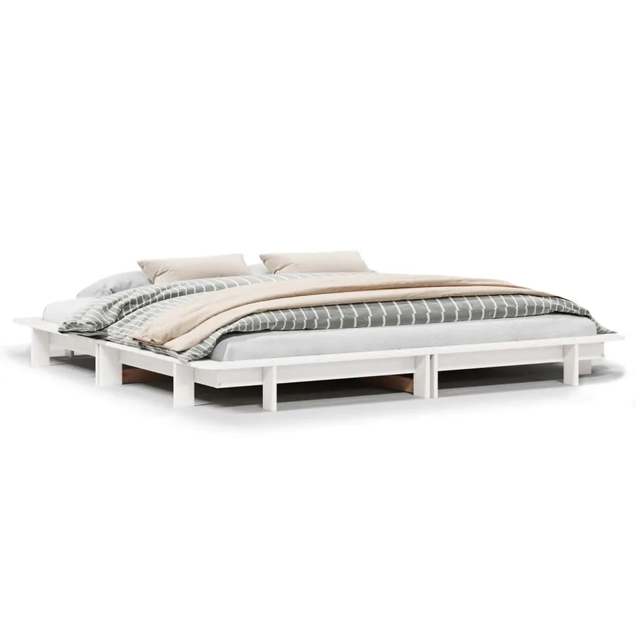Cadre de lit sans matelas blanc 200x200 cm bois massif de pin - 2