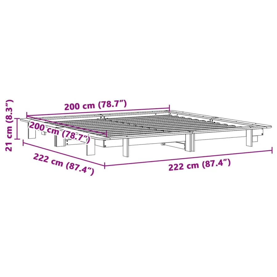 Cadre de lit sans matelas blanc 200x200 cm bois massif de pin - 9
