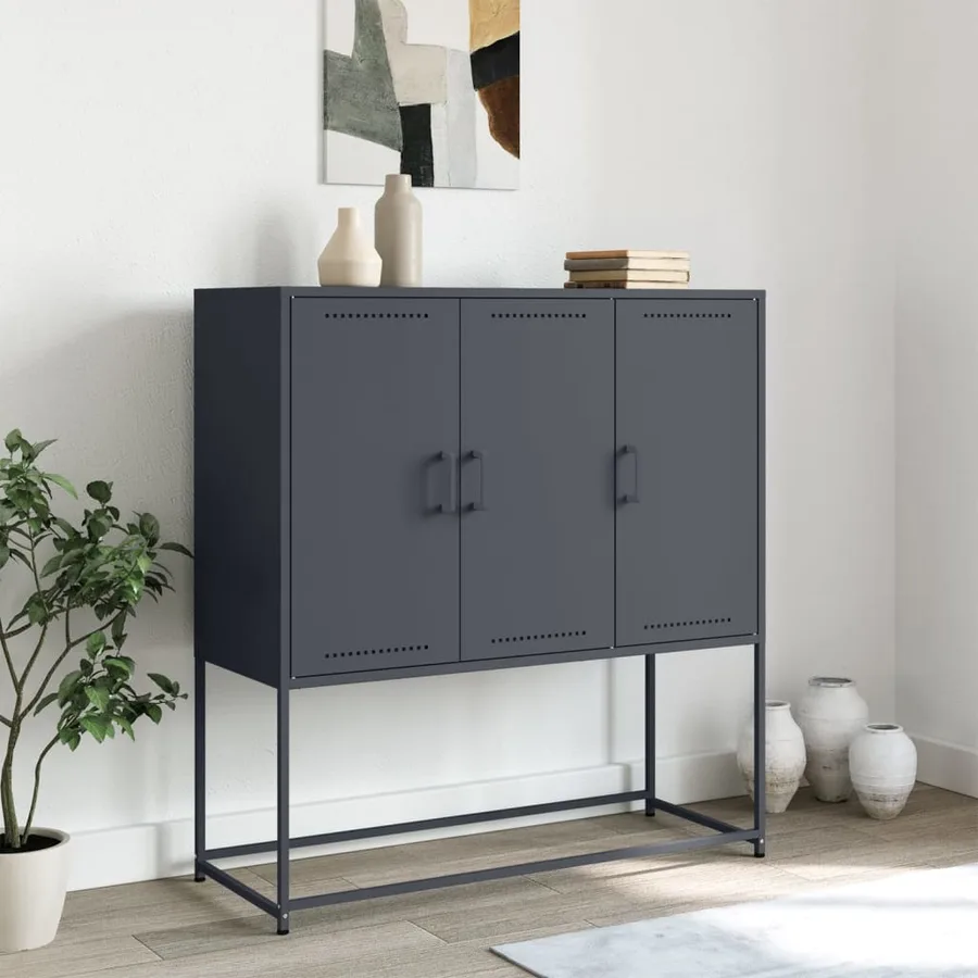 Buffet haut anthracite 100,5x39x107 cm acier - 3
