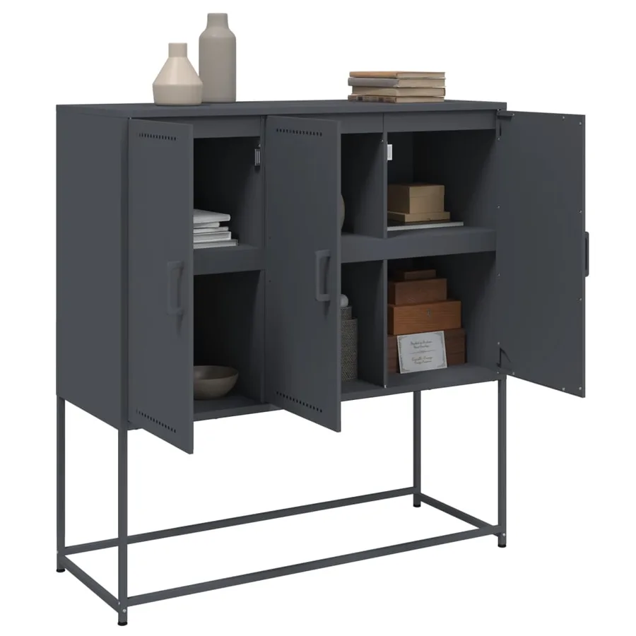 Buffet haut anthracite 100,5x39x107 cm acier - 4