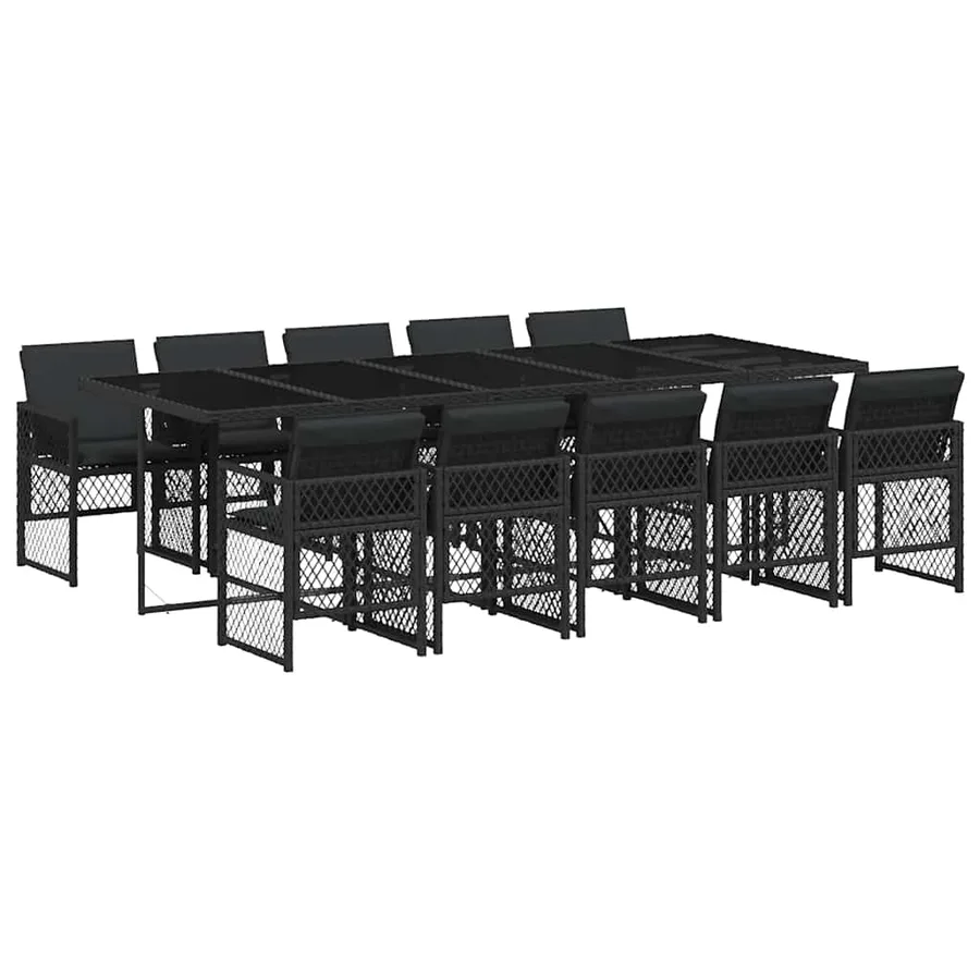 Ensemble à manger de jardin 11 pcs coussins noir résine tressée - 2