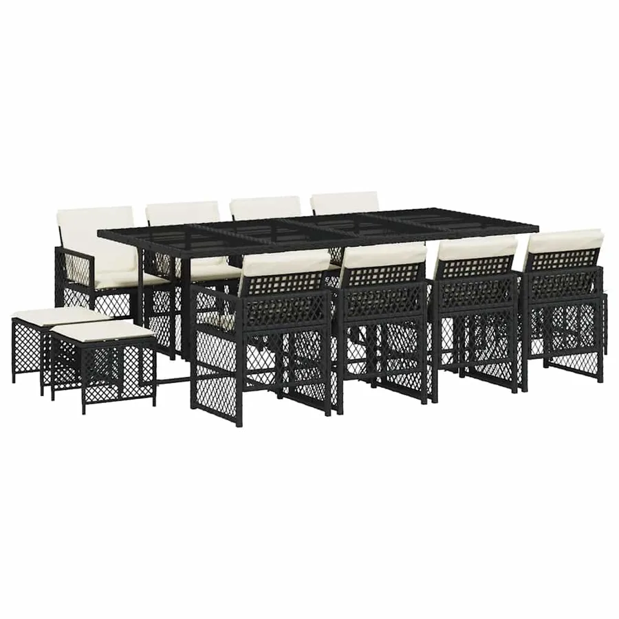 Ensemble à manger de jardin 13 pcs coussins noir résine tressée - 2