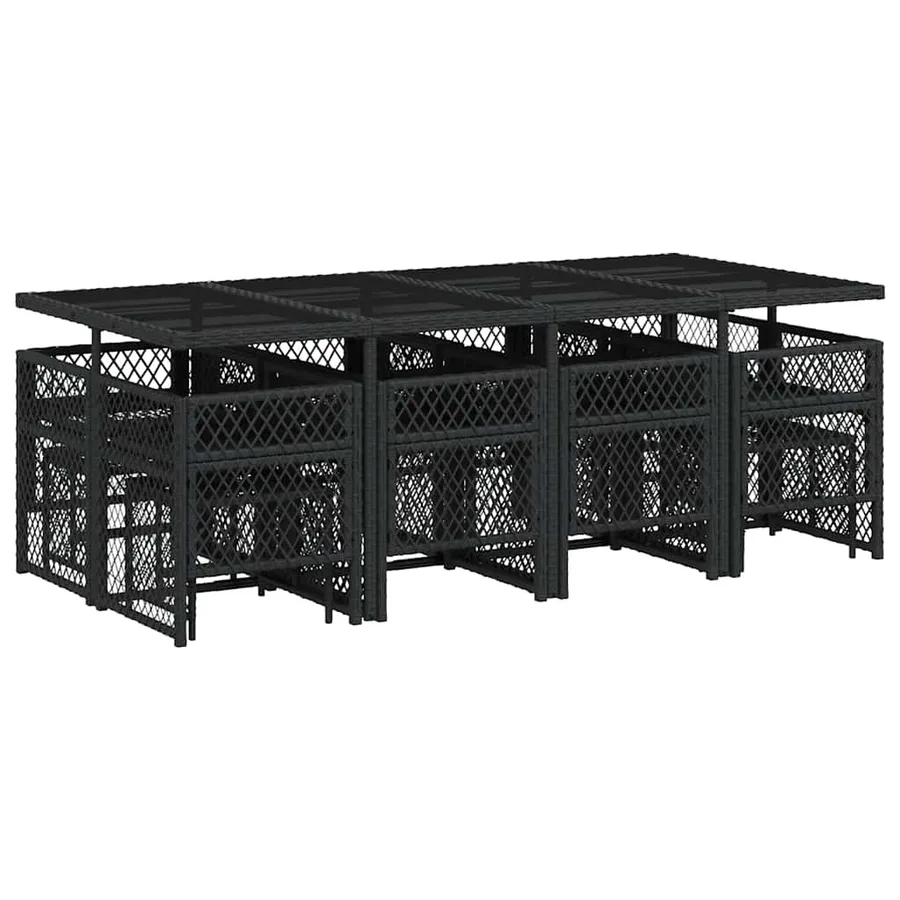 Ensemble à manger de jardin 13 pcs coussins noir résine tressée - 6