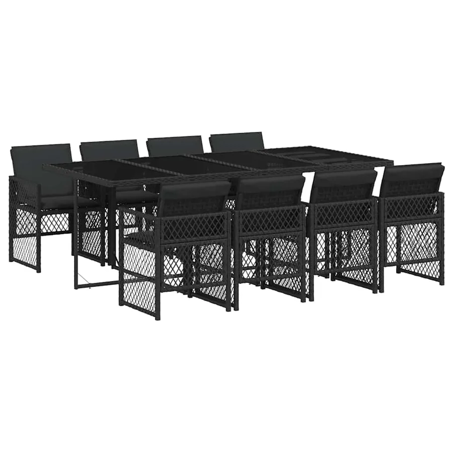 Ensemble à manger de jardin 9pcs coussins noir résine tressée - 2