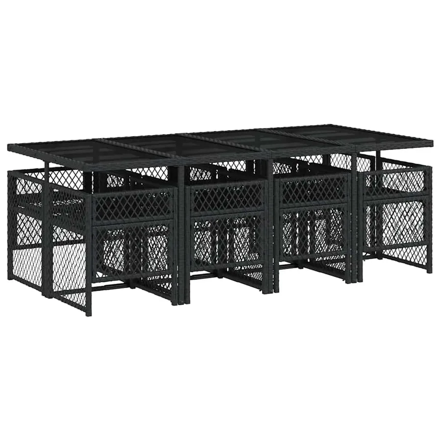 Ensemble à manger de jardin 9pcs coussins noir résine tressée - 5