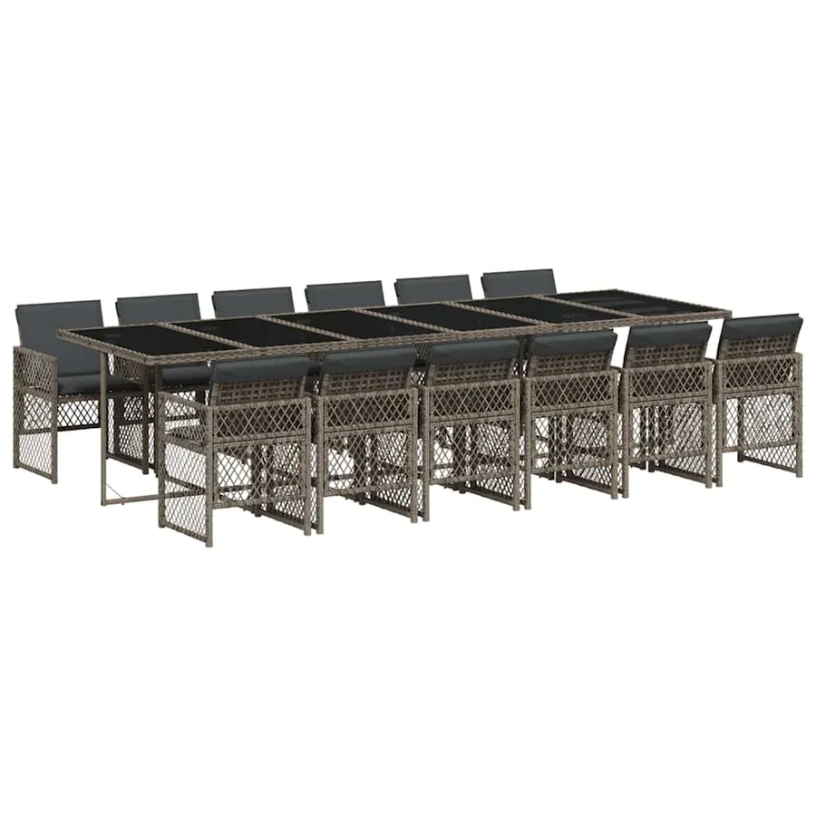 Ensemble à manger de jardin coussins 13 pcs gris résine tressée - 2