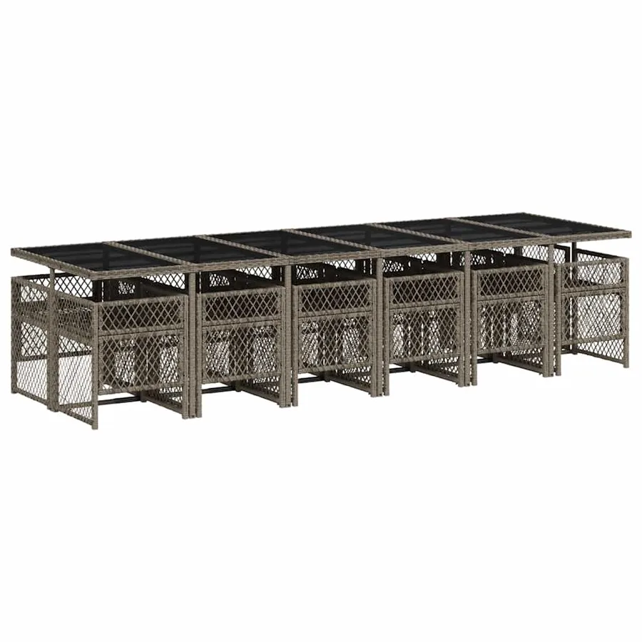 Ensemble à manger de jardin coussins 13 pcs gris résine tressée - 5