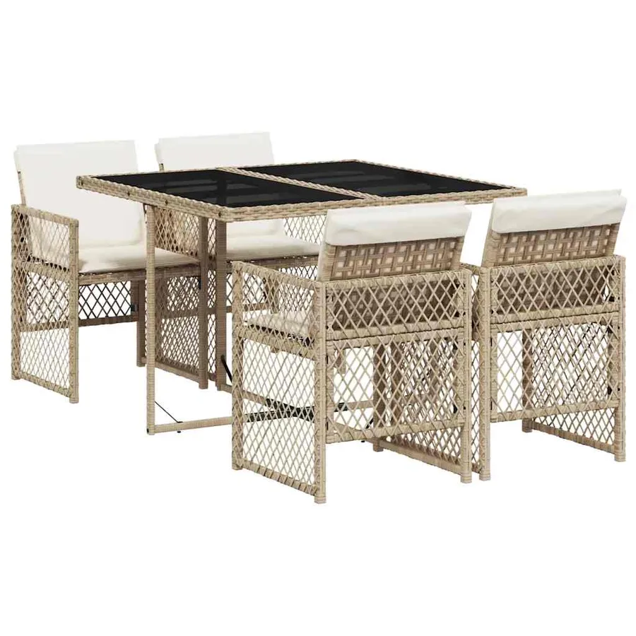 Ensemble à manger de jardin avec coussins 5pcs Beige poly rotin - 2