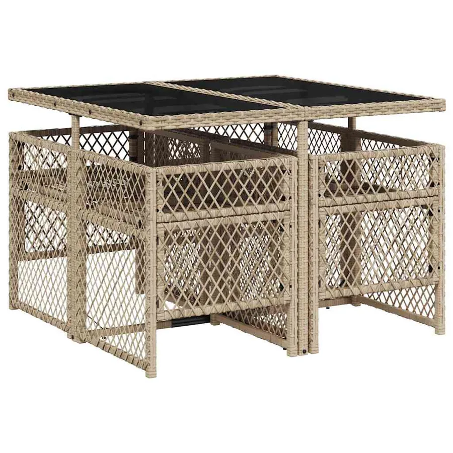 Ensemble à manger de jardin avec coussins 5pcs Beige poly rotin - 5