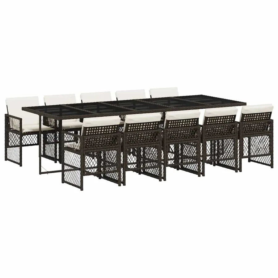 Ensemble à manger de jardin et coussins 11 pcs marron rotin - 2