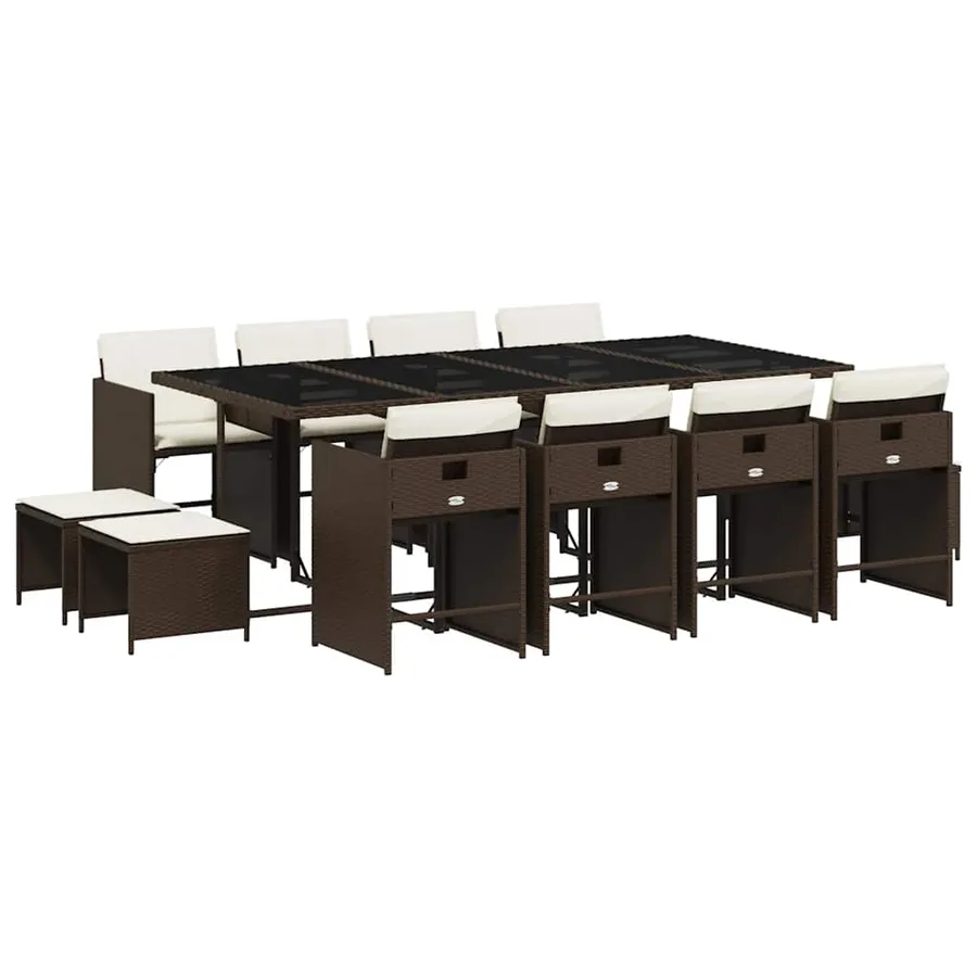 Ensemble à manger de jardin avec coussins 13 pcs marron rotin - 2
