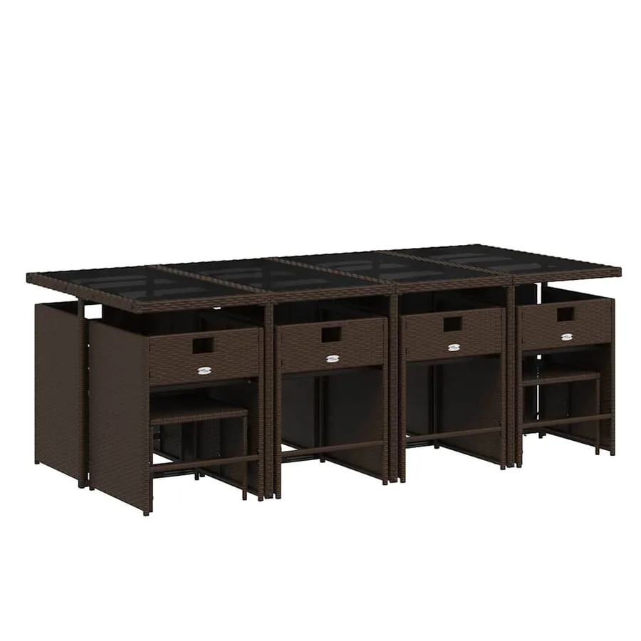 Ensemble à manger de jardin avec coussins 13 pcs marron rotin - 3