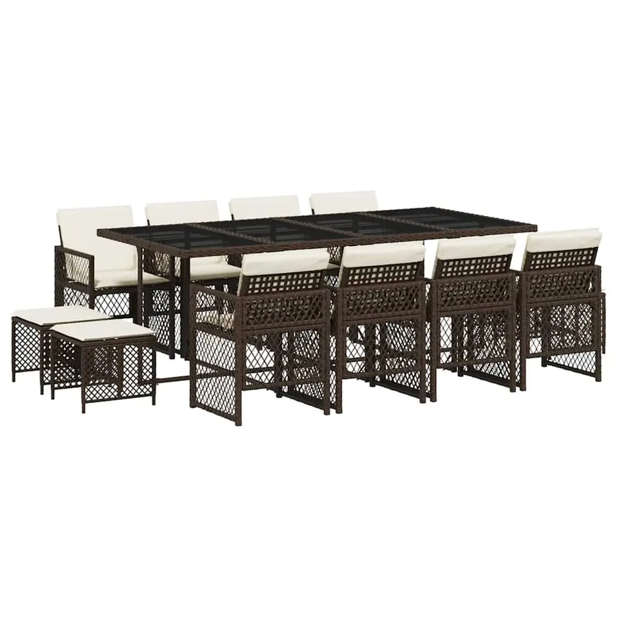 Ensemble à manger de jardin avec coussins 13 pcs marron rotin - 2
