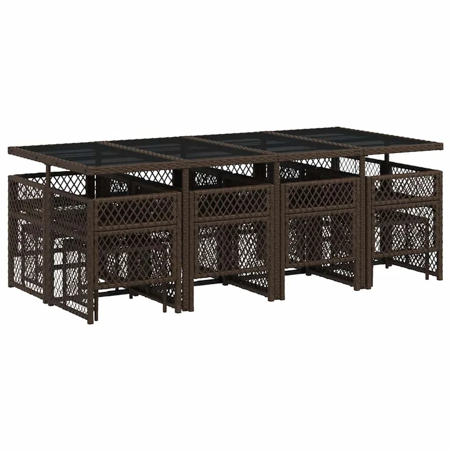 Ensemble à manger de jardin avec coussins 13 pcs marron rotin - 6