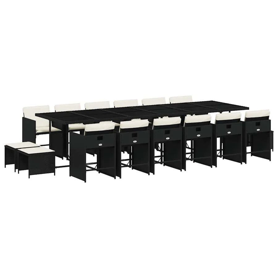 Ensemble à manger de jardin 17 pcs coussins noir résine tressée - 2