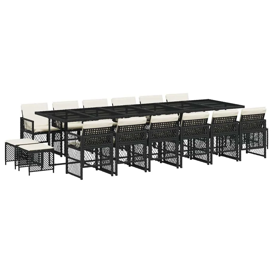 Ensemble à manger de jardin 17 pcs coussins noir résine tressée - 2