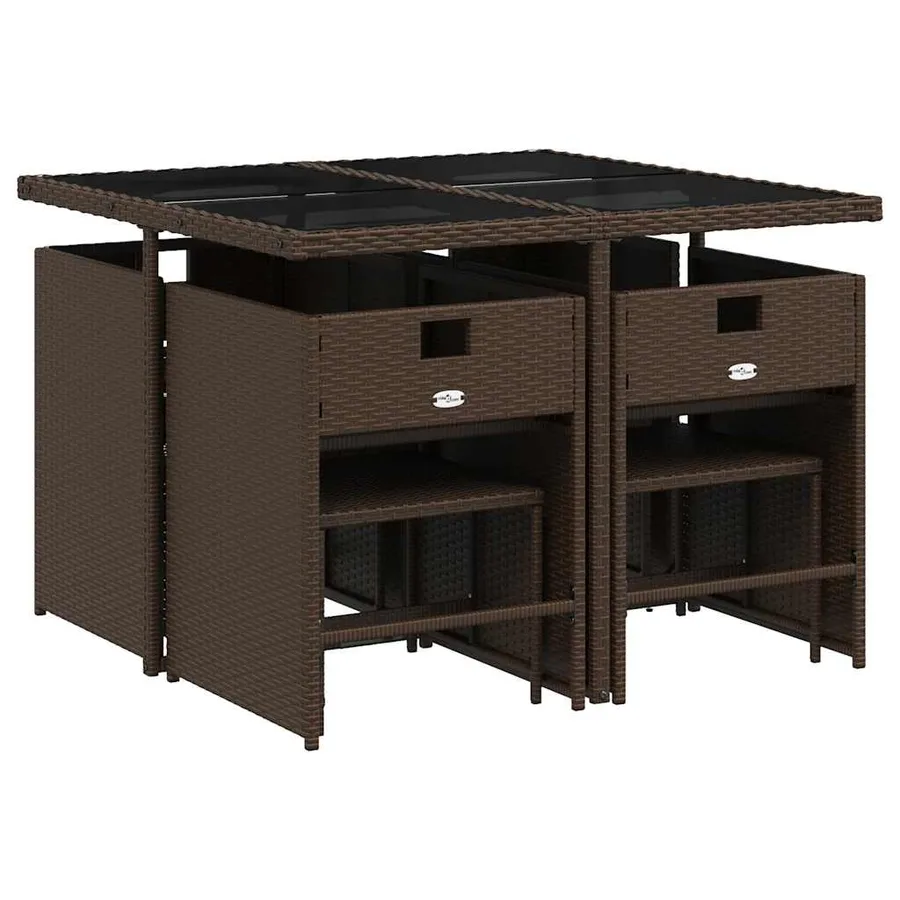 Ensemble à manger de jardin et coussins 9 pcs marron poly rotin - 3