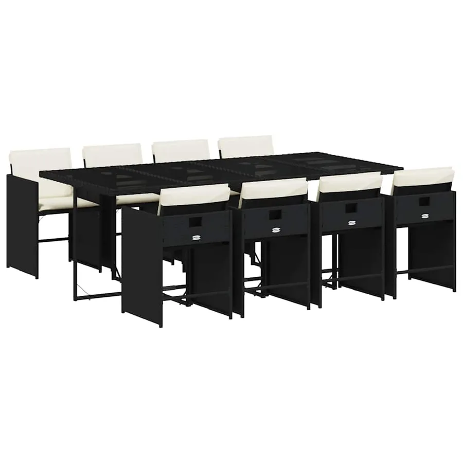 Ensemble à manger de jardin 9pcs coussins noir résine tressée - 2