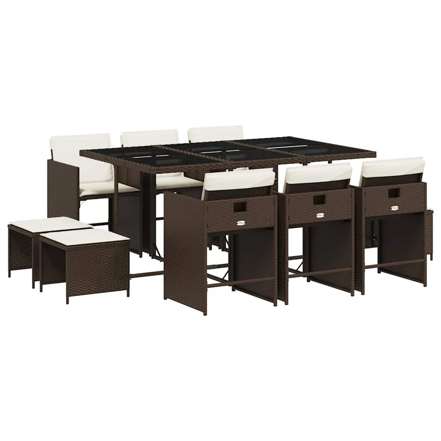 Ensemble à manger de jardin et coussins 11 pcs marron rotin - 2