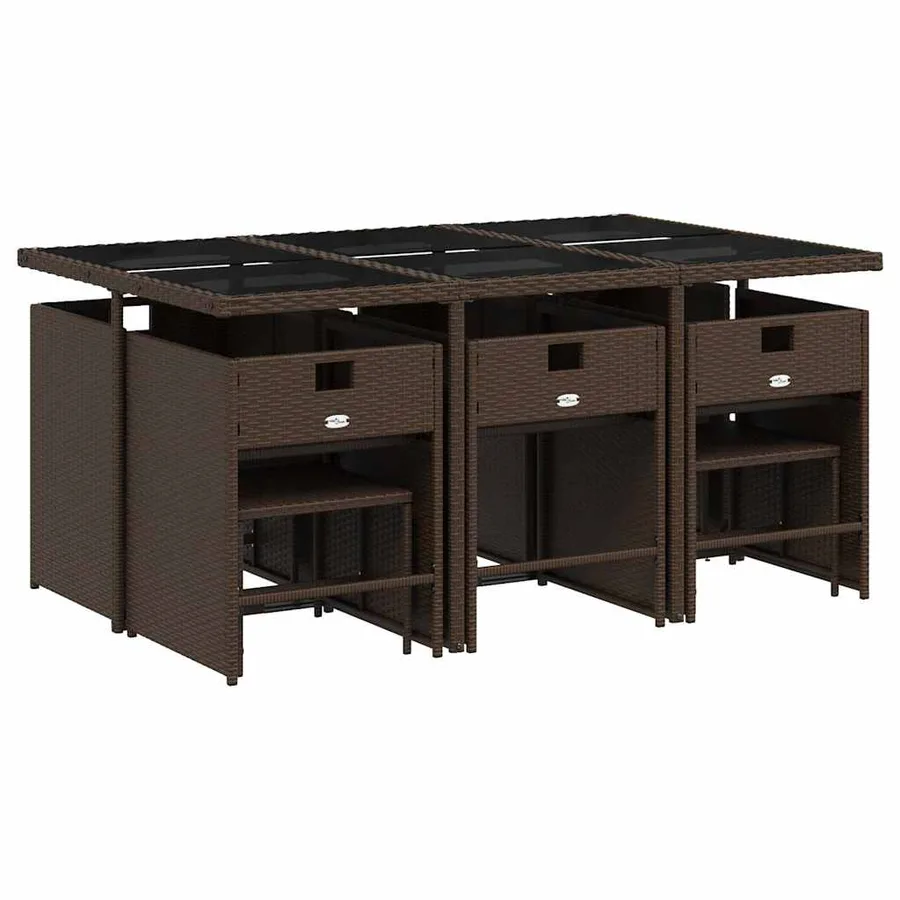 Ensemble à manger de jardin et coussins 11 pcs marron rotin - 3