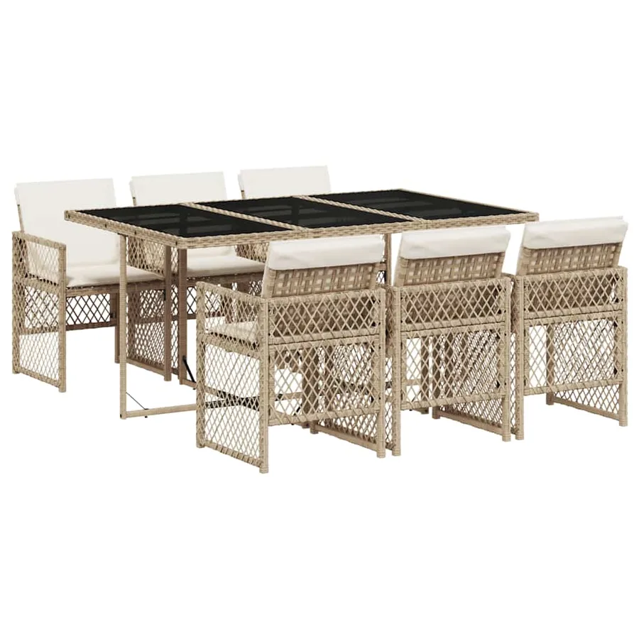 Ensemble à manger de jardin et coussins 7 pcs beige poly rotin - 2