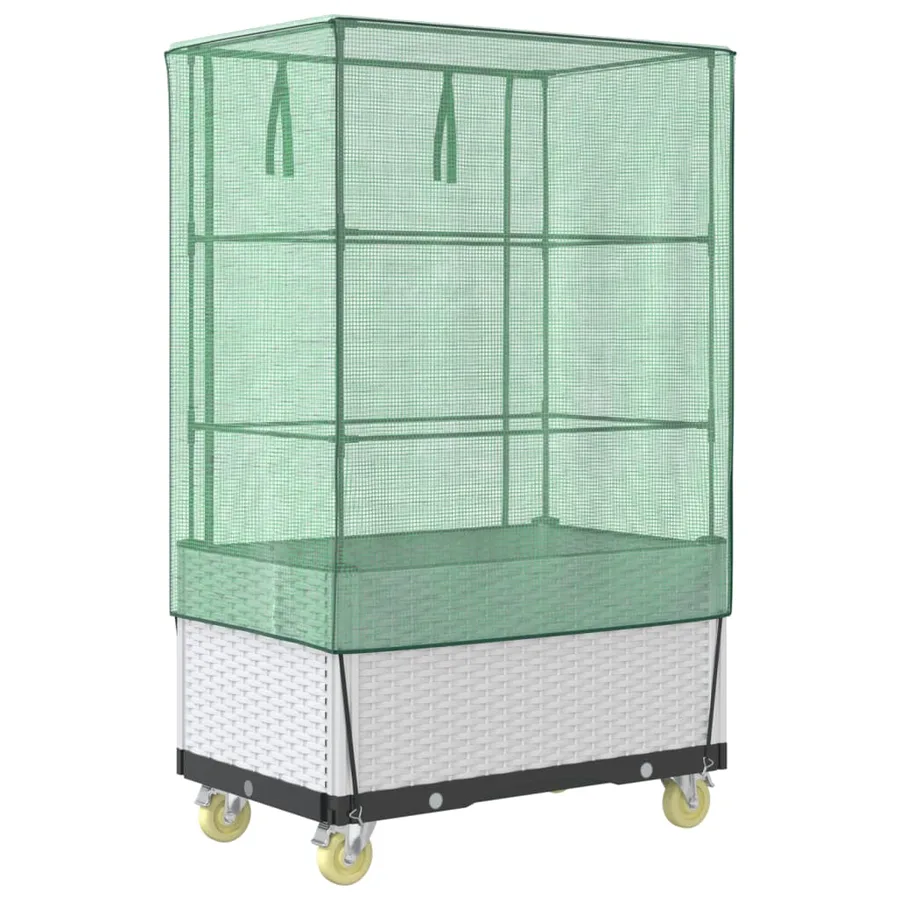 Jardinière surélevée avec housse et roues aspect rotin - 6