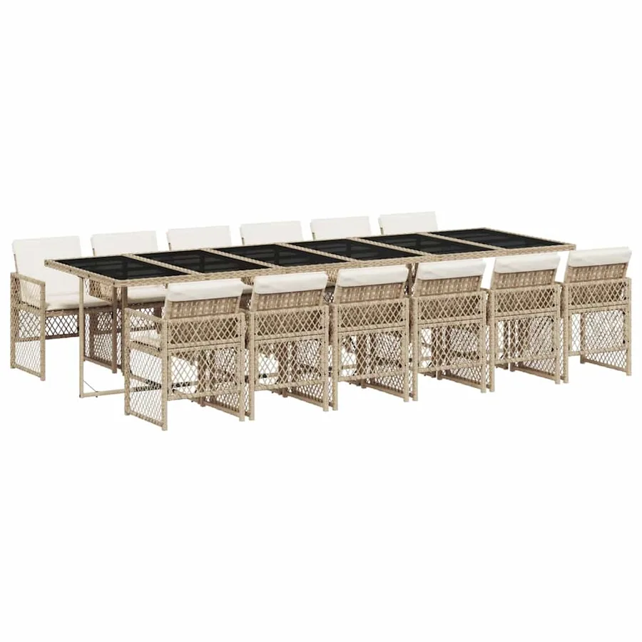 Ensemble à manger de jardin et coussins 13 pcs beige - 2