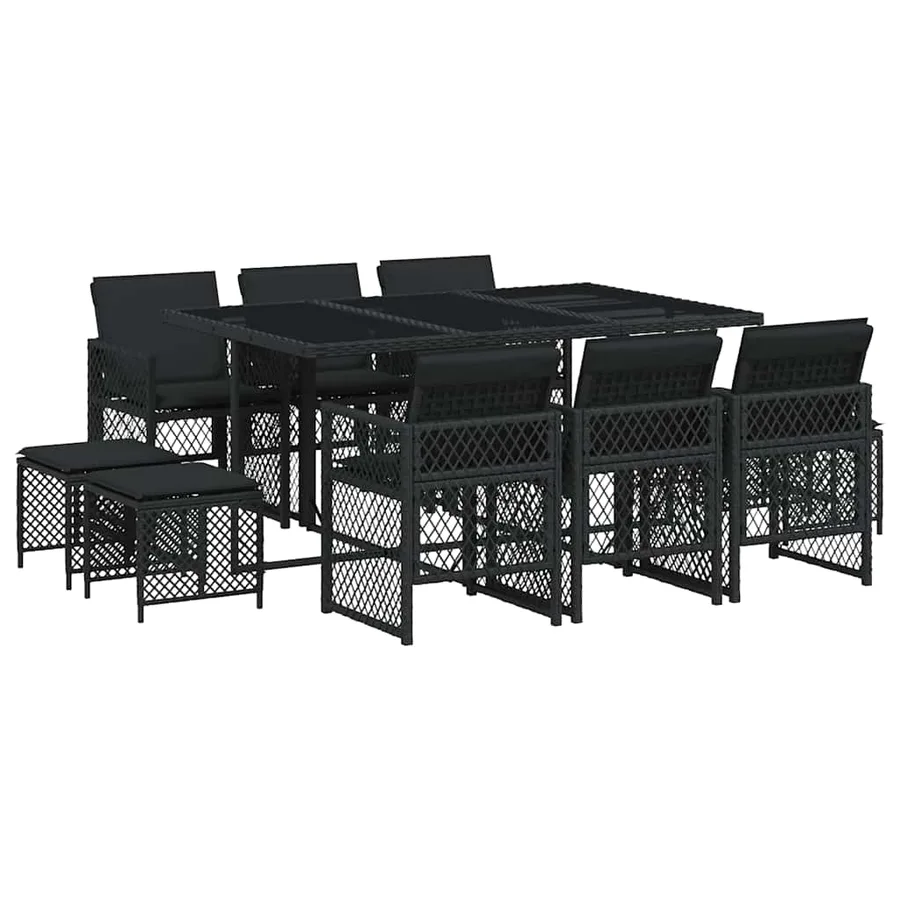 Ensemble à manger de jardin 11 pcs coussins noir résine tressée - 2