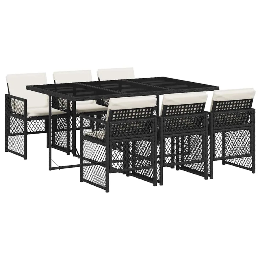 Ensemble à manger de jardin coussins 7 pcs noir résine tressée - 2