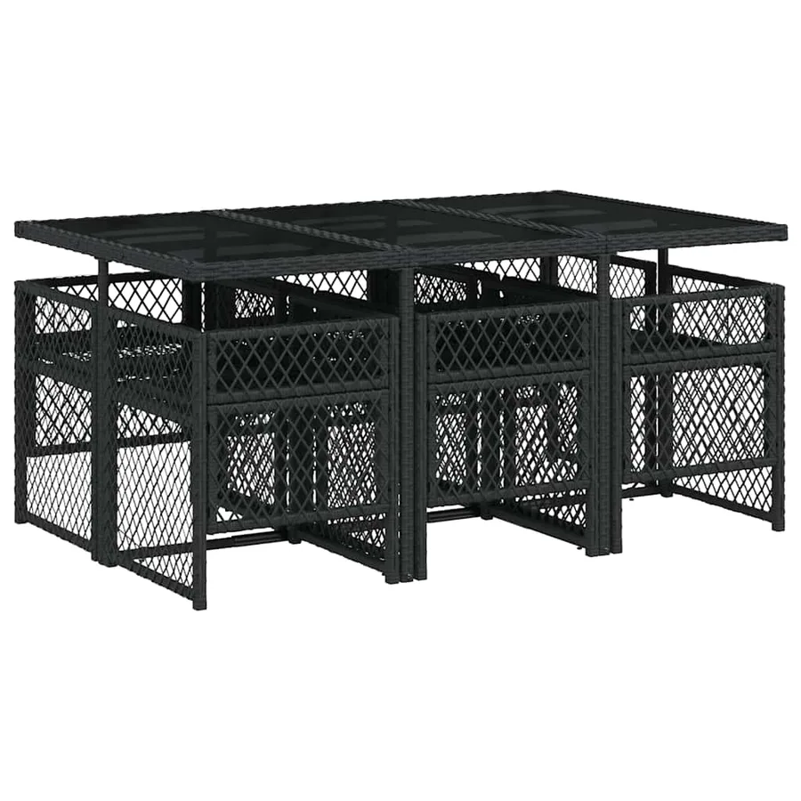 Ensemble à manger de jardin coussins 7 pcs noir résine tressée - 5
