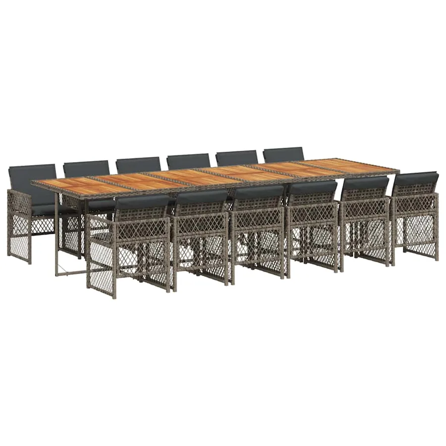 Ensemble à manger de jardin coussins 13 pcs gris résine tressée - 2