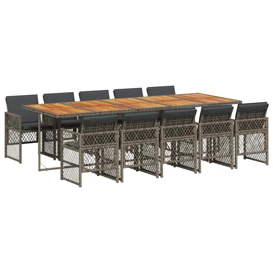 Ensemble à manger de jardin 11pcs avec coussins gris poly rotin - 2