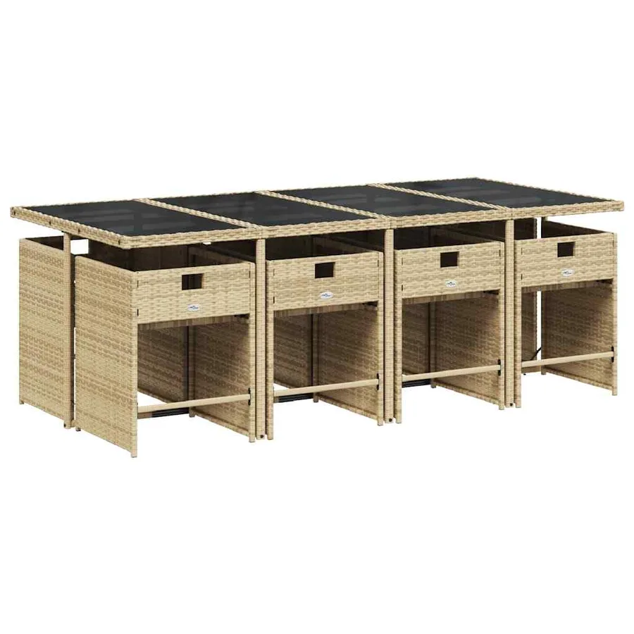 Ensemble à manger de jardin et coussins 9 pcs beige Poly rotin - 3