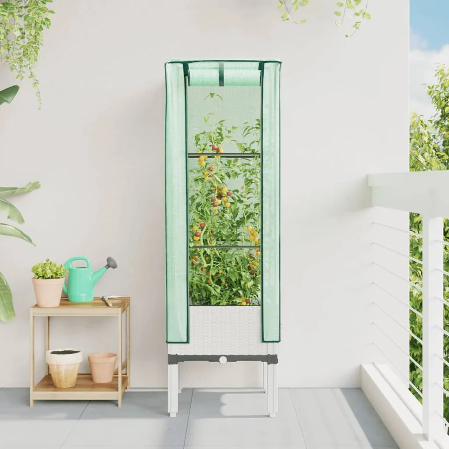 Jardinière surélevée avec housse aspect rotin 40x40x140 cm - 3