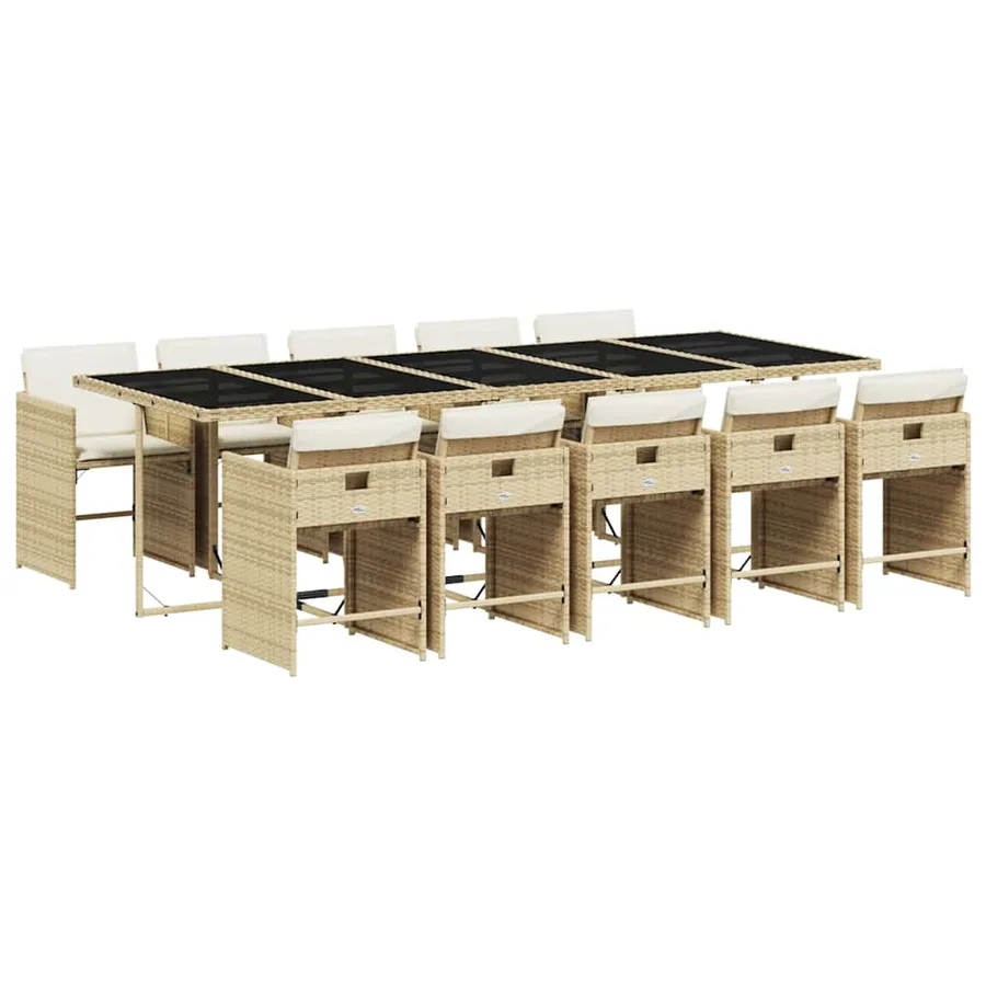 Ensemble à manger de jardin et coussins 11 pcs beige poly rotin - 2