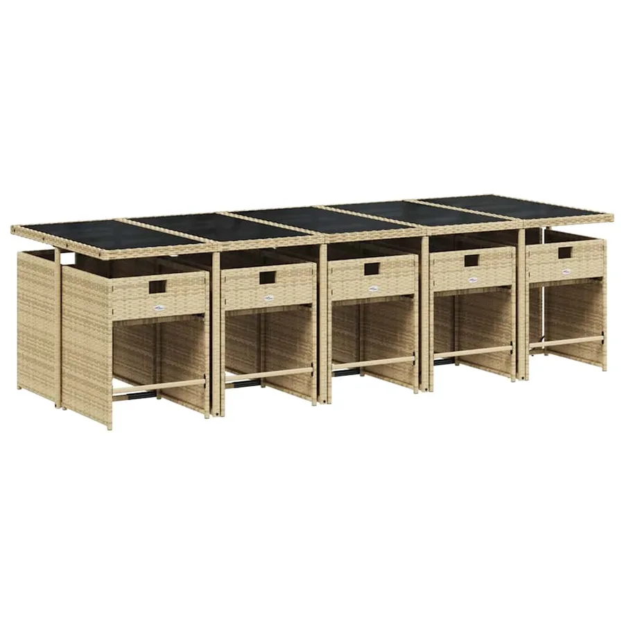 Ensemble à manger de jardin et coussins 11 pcs beige poly rotin - 3
