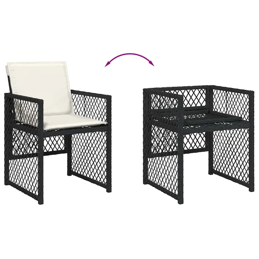 Ensemble à manger de jardin 9pcs coussins noir résine tressée - 6