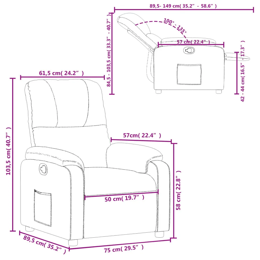 Fauteuil inclinable crème tissu microfibre - 11