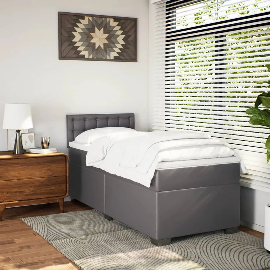 Sommier à lattes de lit avec matelas Gris 80x200 cm Similicuir - 3