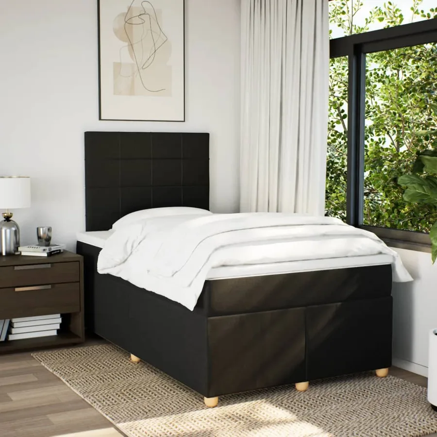 Sommier à lattes de lit avec matelas Noir 120x200 cm Tissu - 3