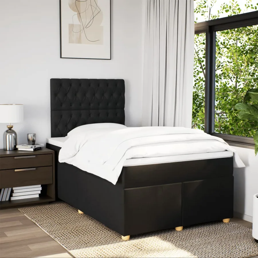 Sommier à lattes de lit avec matelas Noir 120x200 cm Tissu - 3