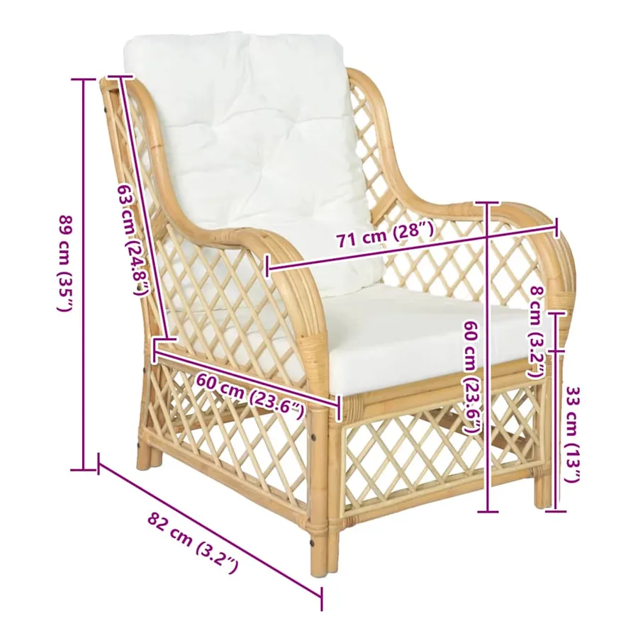 Canapé avec coussin Rotin naturel et lin - 7