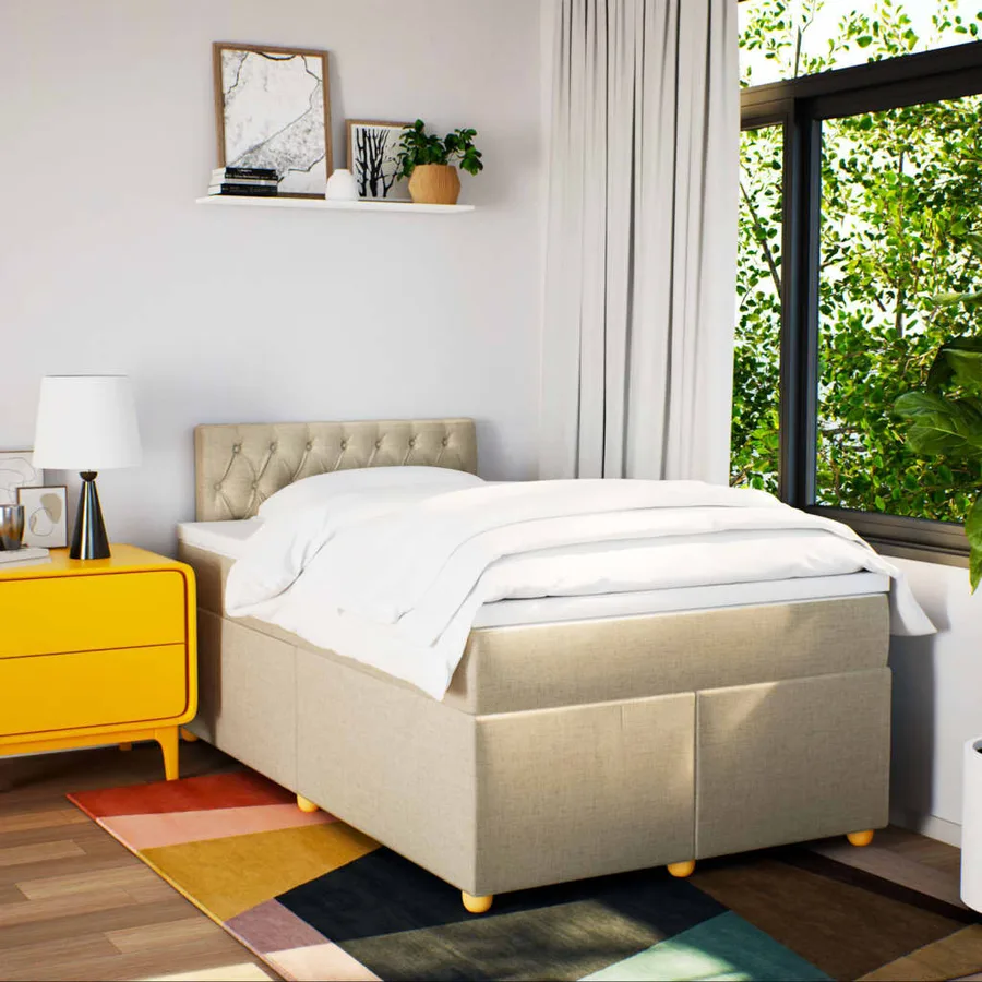 Sommier à lattes de lit avec matelas crème 120x190 cm tissu - 3