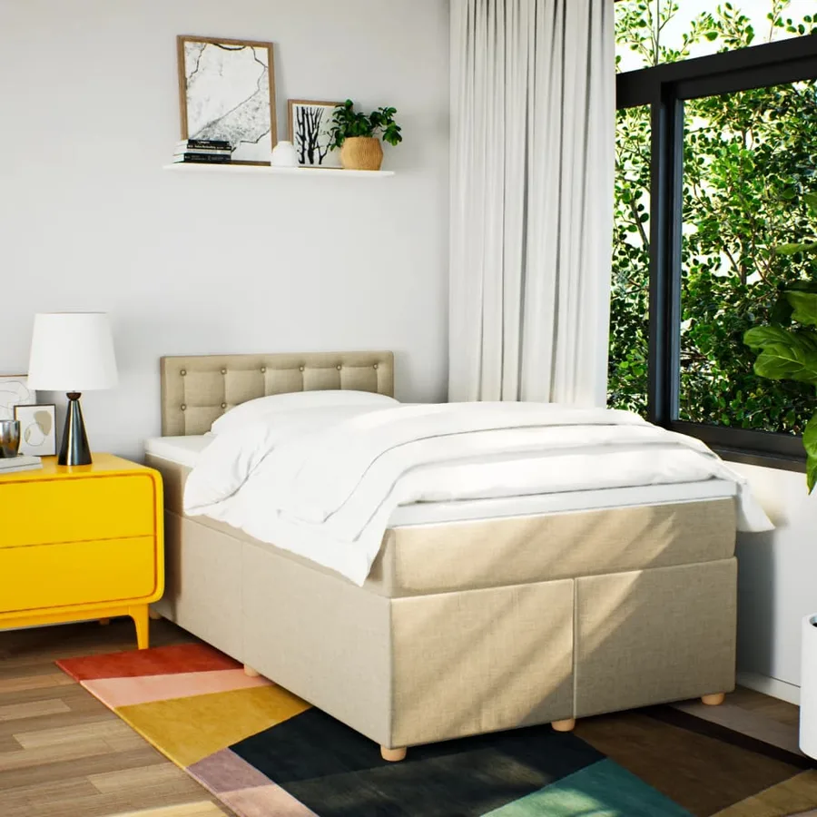 Sommier à lattes de lit avec matelas crème 120x190 cm tissu - 3