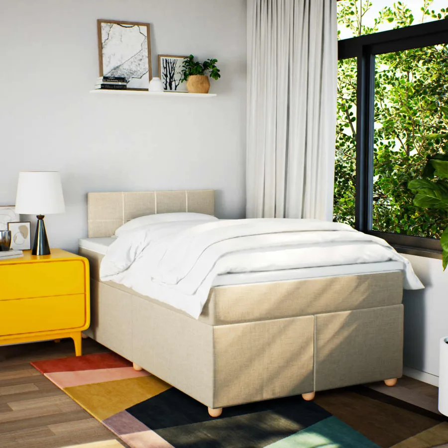 Sommier à lattes de lit avec matelas crème 120x190 cm tissu - 4