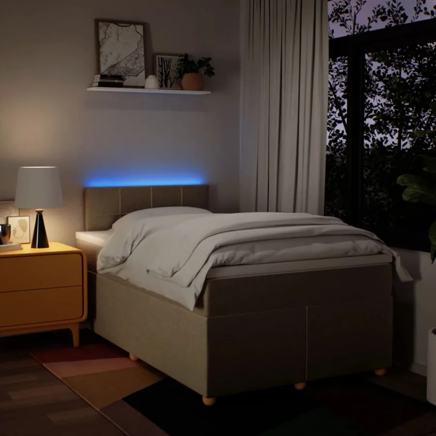 Sommier à lattes de lit avec matelas crème 120x190 cm tissu - 5