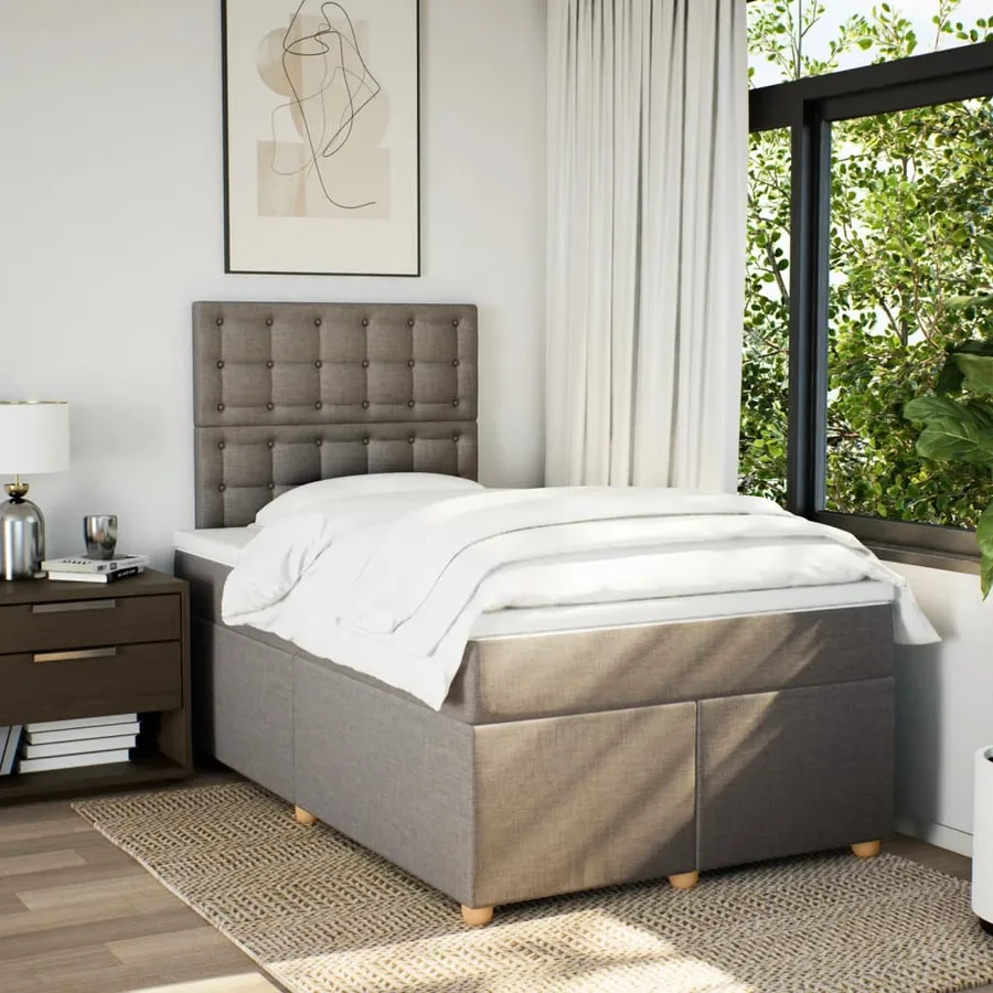 Sommier à lattes de lit avec matelas taupe 120x190 cm tissu - 3