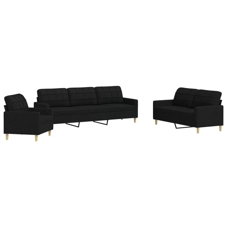 Ensemble de canapés 3 pcs noir tissu - 2