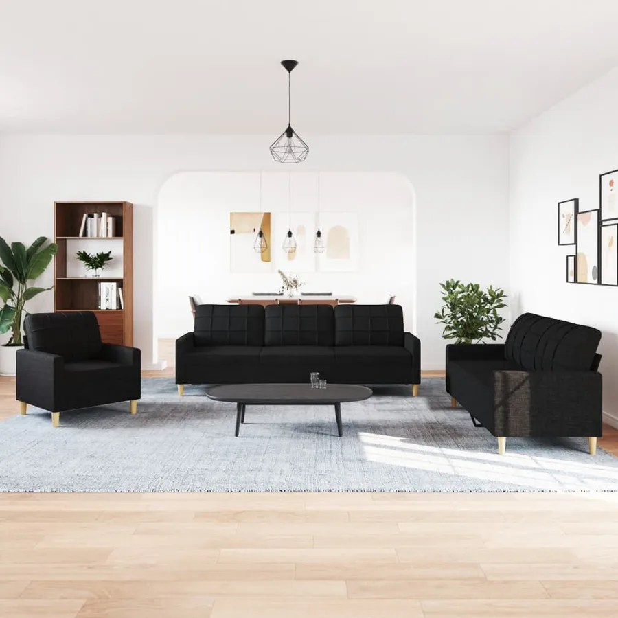 Ensemble de canapés 3 pcs noir tissu - 3
