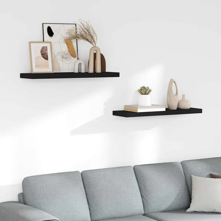Étagères murales flottantes 2 pcs noir 80x23,5x3,8 cm MDF